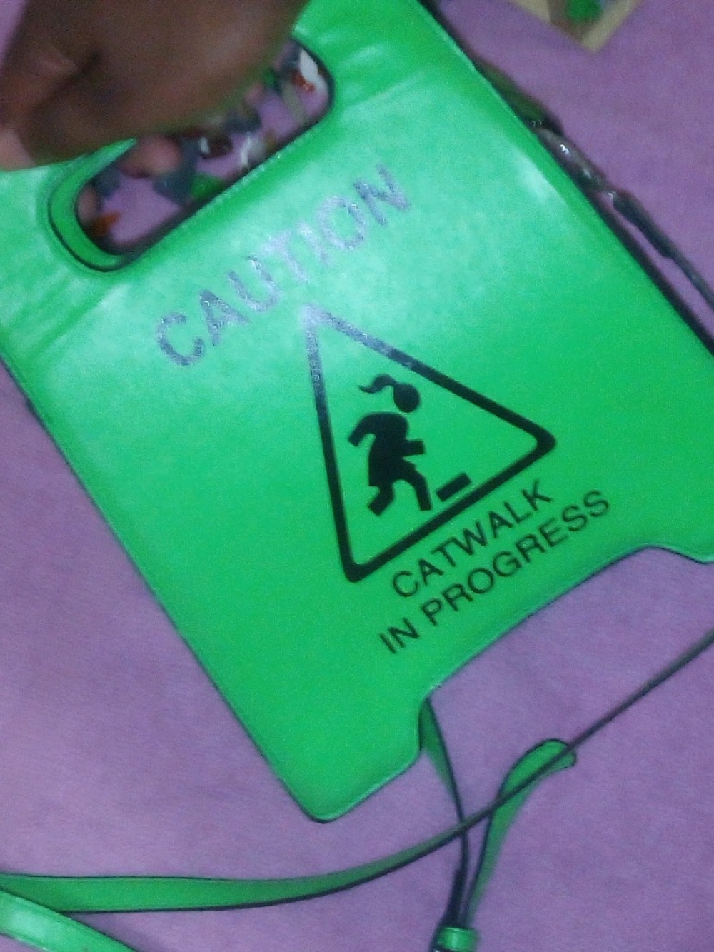 Source Unknown Neon Green 'Caution Catwalk in Progress' Crossbody Bag